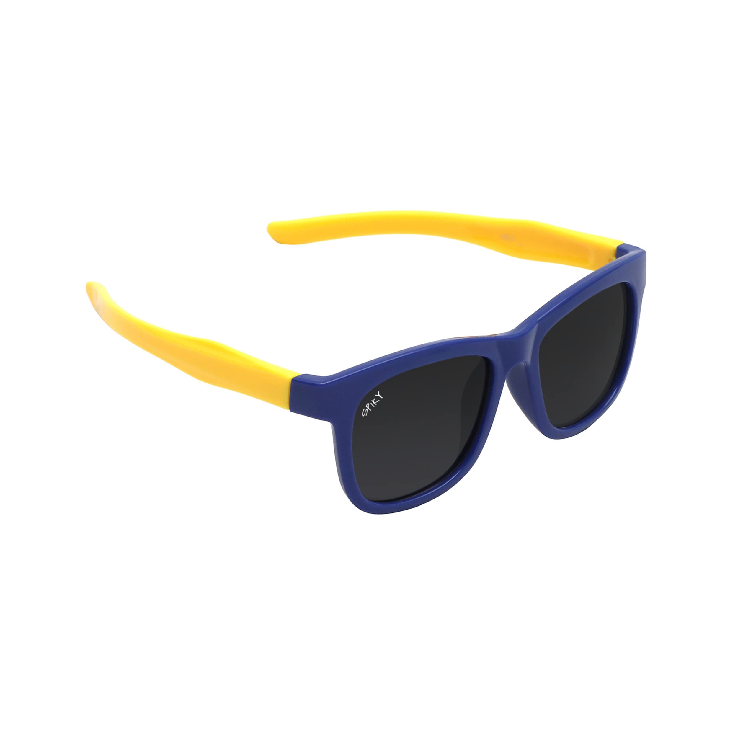 SPIKY Unisex Kids Rectangular Polarization Sunglasses With Protective Case Dark Blue & Yellow Frame Black Lens, Free Size - (Pack Of 1) - Image 2 thumbnail