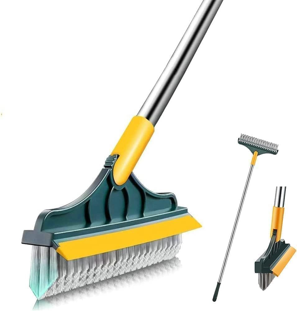 2 in 1 Cleaning Brush with Wiper - Effortlessly Clean and Wipe Surfaces with Long Handle V-Shape Scrubber with Squeegee 120°Rotating Magic Broom Brush for Cleaning Bathroom