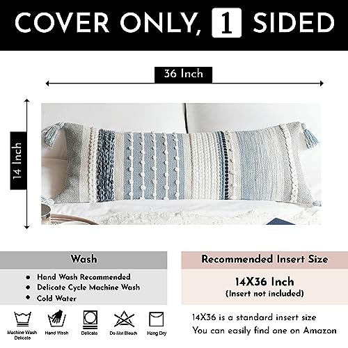 BlissBlush Coastal Blue Decorative Lumbar Pillow Cover 14x36 Boho Long Body Pillow for Bed Farmhouse Lumbar Throw Pillow for Couch Modern Accent Textured Throw Pillowcase - Image 4