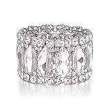 BriLove Wedding Bridal Elegant Crystal Double Row Rhinestones Marquise Cluster Stretch Bangle Bracelet for Bride Clear Silver-Tone