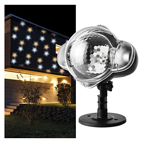 Il proiettore invernale utilizza diodi LED di alta qualità che hanno un'elevata efficienza energetica (4,2 W), un funzionamento sicuro e una lunga durata (10.000 ore). I motivi in movimento del cielo stellato possono essere utilizzati su qualsiasi superficie (parete, facciata di casa, siepe, corona dell'albero)