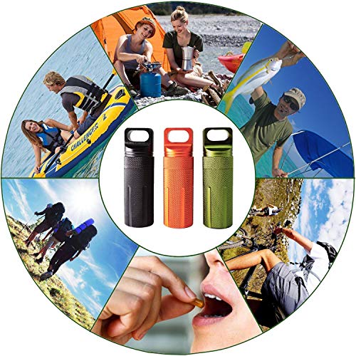Image of Ccanku C20 EDC Waterproof Case Military Level Survival Pill Match Case Box Container CNC Metal Seal Bottle Camping Essentials Tool, Survival Storage Container (Black Orange Green)