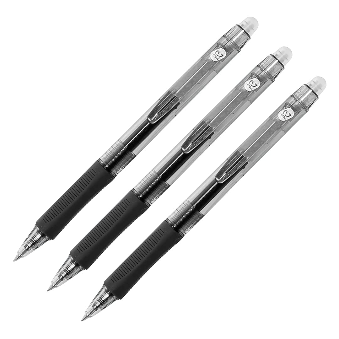 RAYLU PAPER® - Bolígrafos Borrables Retráctiles, Tinta De Gel, Color Negro, Punta de 1 mm y trazo de 0,7 mm. (3 Negros)
