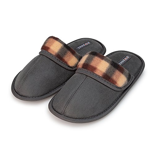 Pupeez Boys Slipper Scuff Soft Comfort Kids Classic House Shoes Grey 11/12