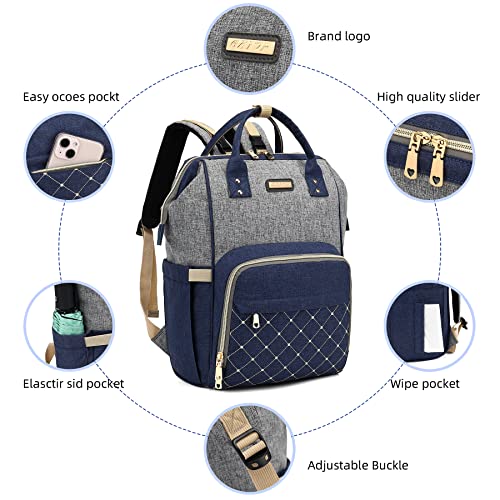 Image of Diaper Bag Backpack, Diaper Bags for Baby Girls Boys, Baby Bags for Moms Dads, Nappy Changing Bag with Insulated Pockets,Multi-functional Waterproof Backpack with Stroller straps- Light Grey Blue