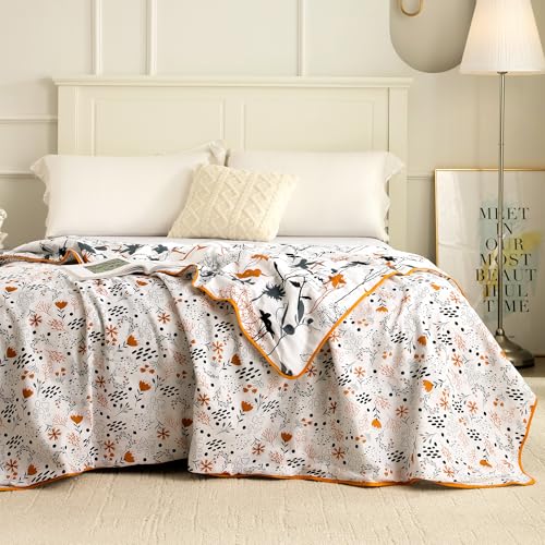 Image of Story@Home Dohar Double Bed Cotton 100% | 150GSM 225 x240 cm Quilt AC Blanket for Summer | AC Comforter Double Bed | Grey & Yellow, Floral Reversible Design Duvet | All-Season Blanket