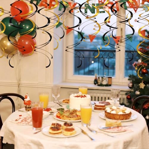 Image of Colorful Ceiling Swirl Foil Decorations Hanging Plastic Streamer Themed Swirl Party Decoration for Wedding New Years Day Graduation Celebration, Pack of 28 (Gold, Black)