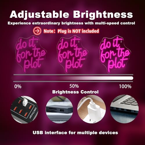 Image of Do It for Plot Neon Light Dimmable LED Neon Sign for Wall Decor USB Powered Light Up Signs Pink LED Light for Drama Lover Party Gift Bedroom Movie Night