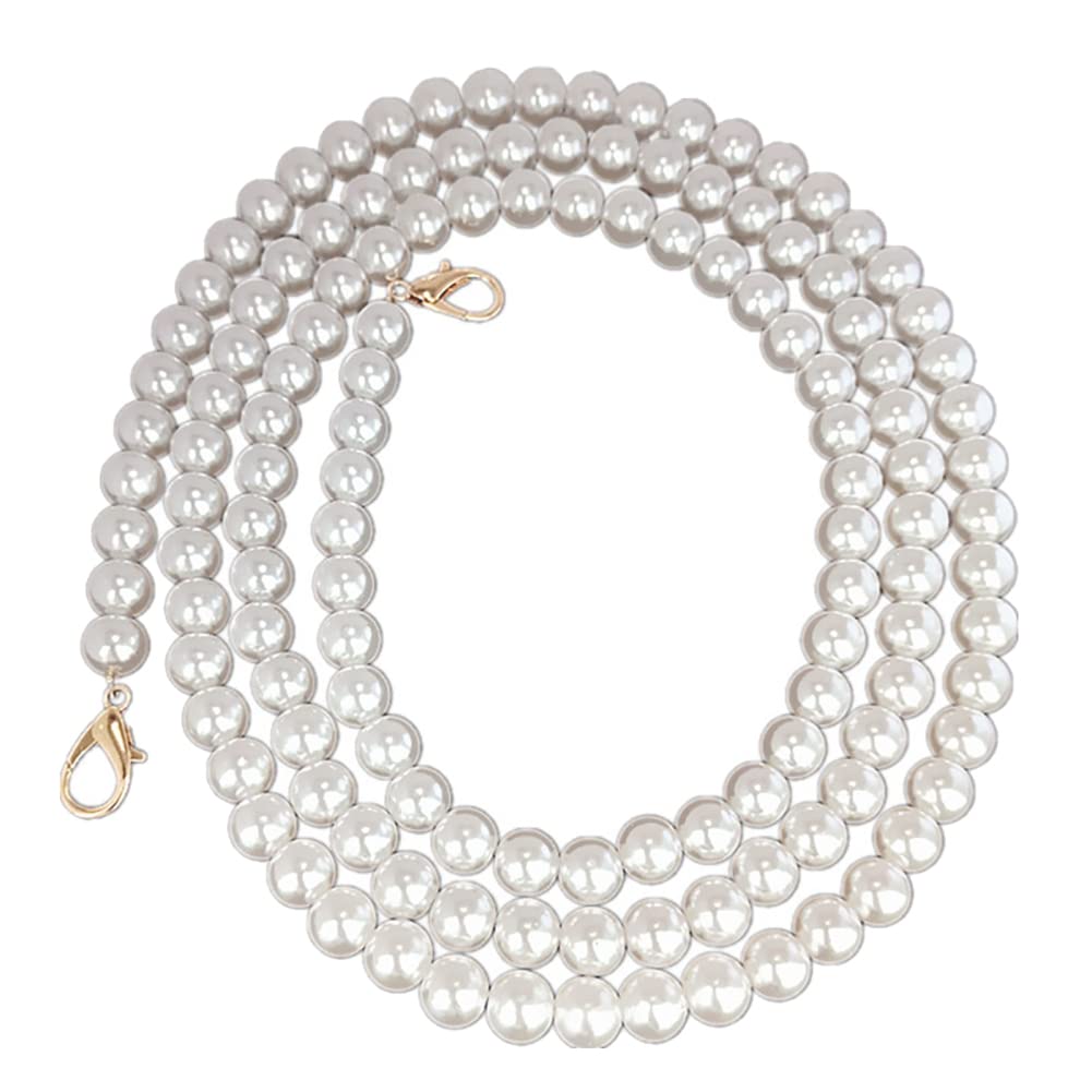 Hugede White Gold 120Cm Faux Pearl Purse Chain Imitation Pearl Bead Bag Chain Long Crossbody Strap Chain Shoulder Bag Handle With Metal Lobster Clasps