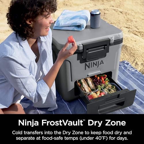 Image of Ninja | Cooler | FrostVault 30QT Cooler with Wheels | Insulated with Temp Dry Storage Drawer | Keeps Ice Cold for Days | for the Beach, Camping, Picnics & More | Charcoal Gray | FB230CG