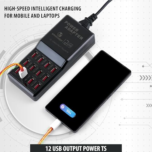 Image of 12-Port USB Charging Station for Multiple Devices-Portable Fast USB Charging Hub Compatible with iPhone, Android, Tablet, AirPds & More-Compact Charger Block for Home, Office