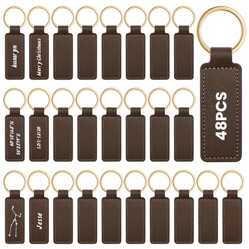 Image of Leather Key Fob Kit with Metal Rings, PU Leather Keychains Blank for Laser Engraving, DIY Craft Tools