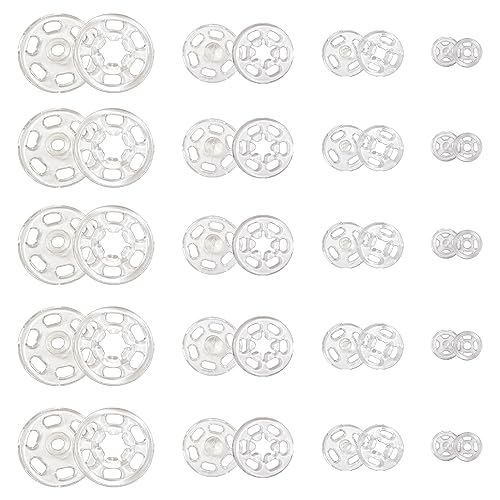 TOAOB 120 Paires de Boutons Pression en Plastique à Coudre Transparent Invisible Rond 7mm 12mm 15mm 21mm pour Vêtements Artisanat de Couture Fournitures de...