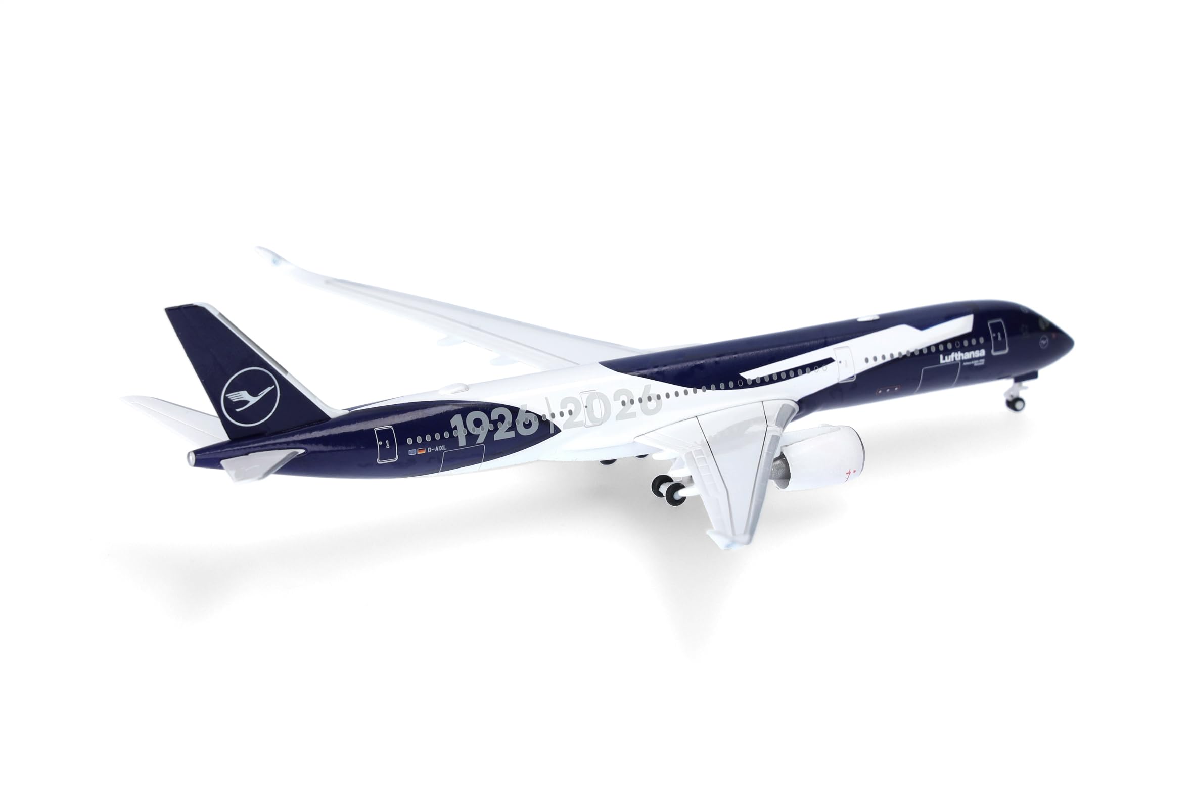 Herpa Miniatura del avión Lufthansa Airbus A350-900 100 años, Escala 1/500, Modelo prefabricado, maqueta de colleción, modelismo, Avion sin Soporte, Figura Metal