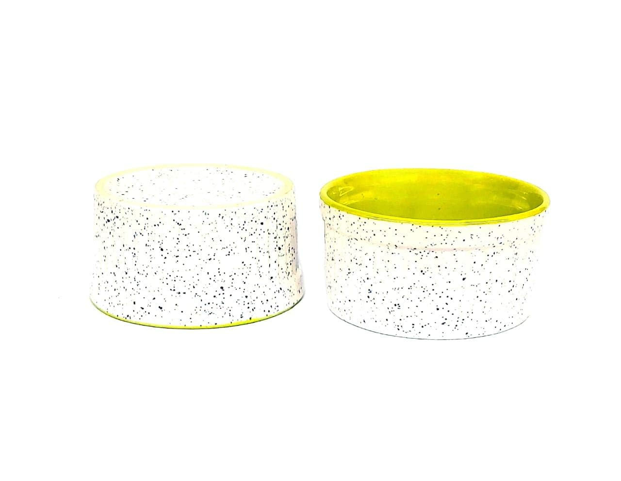 JAPSI Ceramic Ramekins, 110ml, Speckled White with Green Interior, Set of 2, Hand Crafted Studio Pottery