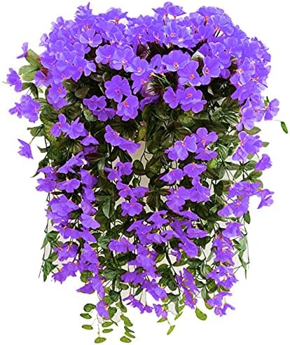 Hanging Flowers Violet Flower Basket, Artificial Wall Wisteria Vine Flowers Garland Fake Silk Orchid Simulation Plant Vine Wedding Home Wall Traling Garden Floral Decoration (Purple)