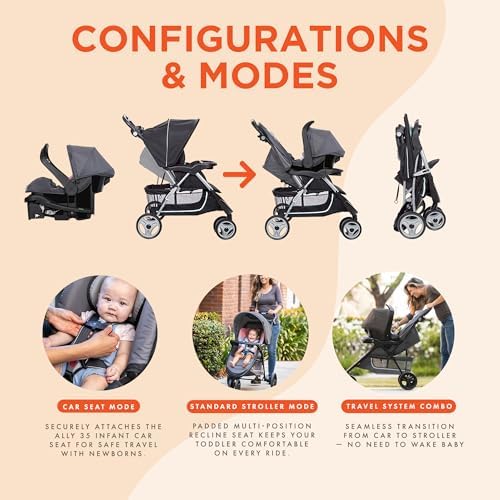 Baby Trend EZ Ride 35 Travel System, Stroller and Infant Car Seat Combo, Doodle Dots - Lightweight and Foldable Compact Design with One Hand Fold and Adjustable Handle - 4