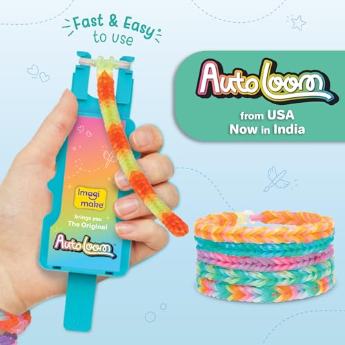 Image of Imagimake Rainbow Loom Glow in the Dark Kit | Bracelet Making kit with 450+ Bands & Clips | Auto Loom Tool |DIY Art & Craft Kit |Travel Toys | Creative Gift for Girls Age 7+