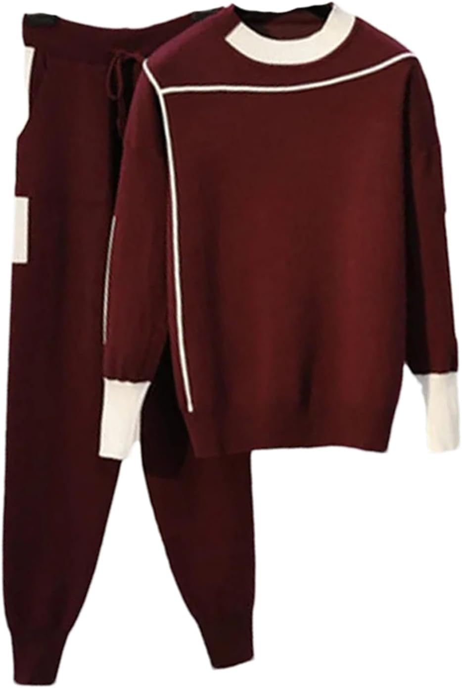 Woman Sweater Suits Knit Casual Tracksuits Crewneck Pullovers + Drawstrings Elastic Pants Two Piece Sets Female