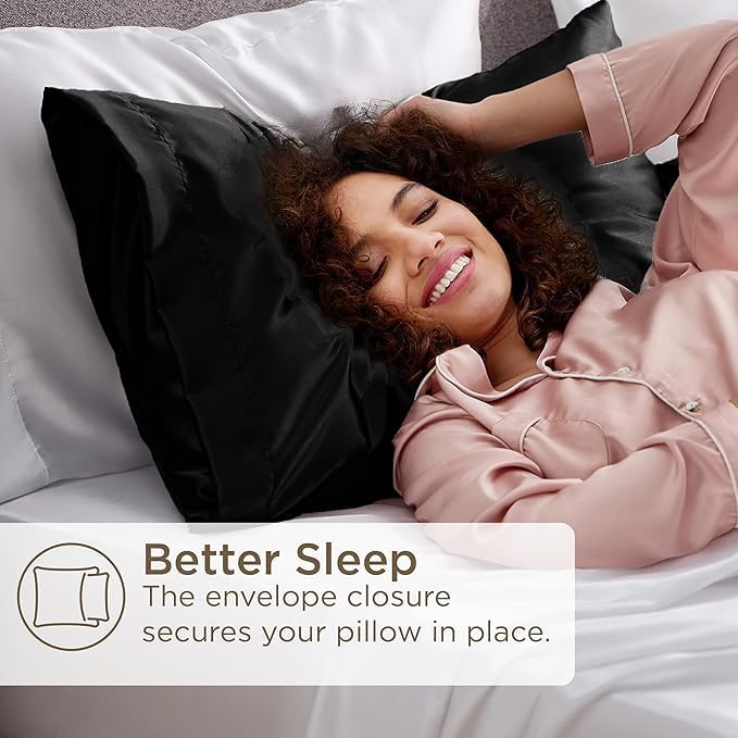 Image of RAGGLE Satin Silk Pillowcase for Hair and Skin Standard Size 18 inchX 28 inch with Soft Breathable Smooth Cooling Pillow Covers for Sleeping or Pillow Protector (4, Black)