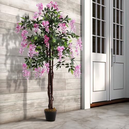 Image of Fox & Fern Artificial Bougainvillea Plant | with Basic Pot | Elevate Any Corner of Your Home /Office | Ornamental Plant Best for Home Decor (Pack of 1) (Ht. 4Ft) (Wisteria 160cm Pink) GAJW3489