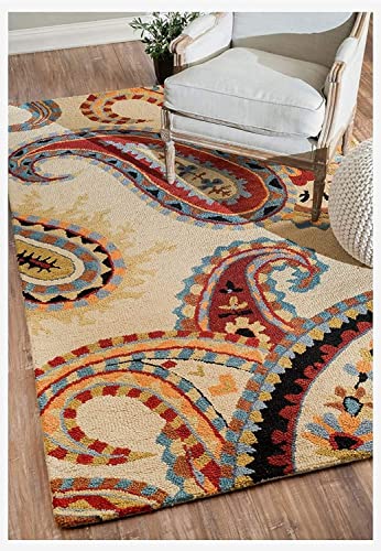 Image of Carpet Mahal Export Quality Handmade Tuffted Pure Woollen Carpet for Living Room Bedroom Size 7 x 10 feet (210X300 Cm) Color-Multi