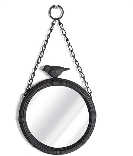 NIKKY HOME Shabby Chic - Espejos de pared pequeños decorativos con marco de metal, espejo redondo colgante vintage rústico con gorrión para baño,