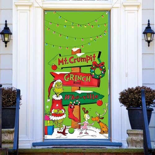Sunwer Whoville Weihnachtstürabdeckung – 90x180 Cm, Grinchmas-Deko Für Tür