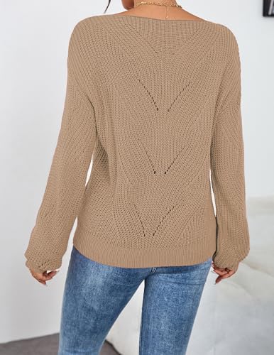 Womens Oversized Lightweight Off The Shoulder Sweater Fall 2024 Sexy Crochet Knit Hollow Out Pullover Tops3