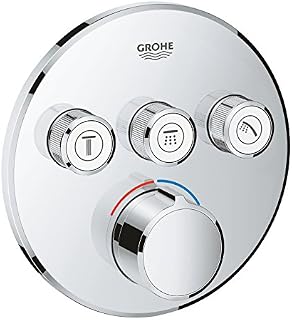 GROHE SmartControl - Square Concealed Mixer for Shower or Bath (3 Valves, Set for Final Installation for GROHE Rapido SmartBox, Push Button for ON-OFF, Turn for Volume Adjustment), Chrome, 29149000