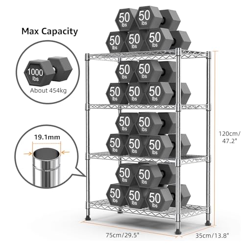 Image of M MZG 1000 lbs Storage Shelving Steel Heavy Duty 4-Tier Utility Shelving Unit Steel Organizer Wire Rack for Home,Kitchen,Office,Chrome (13.7 inch D x 29.5 inch W x 47.2 inch H)
