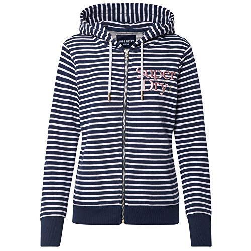 Preisvergleich Produktbild Superdry Damen Applique Serif Ziphood Kapuzenpullover, Blau (Navy Stripe JKC), XL (Herstellergröße:16)