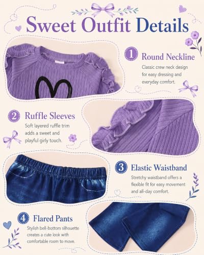 Image of SODLON Baby Toddler Girl Clothes Sweatshirt Jeans Fall Winter Outfit 12M-5T