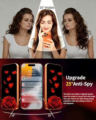 Image of 2 Pack Privacy Screen Protector for iPhone 16 Pro Max Tempered Glass Anti-Spy Rose Pattern 16ProMax Easy Installation Frame Full Coverage Anti-Scratch (6.9 inch)