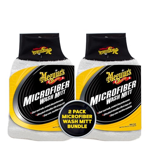 Image of Meguiar's X3002 Microfiber Wash Mitt, Super-Thick, Reusable Wash Mitt for Ultimate Finish, Safe on Clear Coats, Leaving You with A Show Car Finish, (Pack of 2)