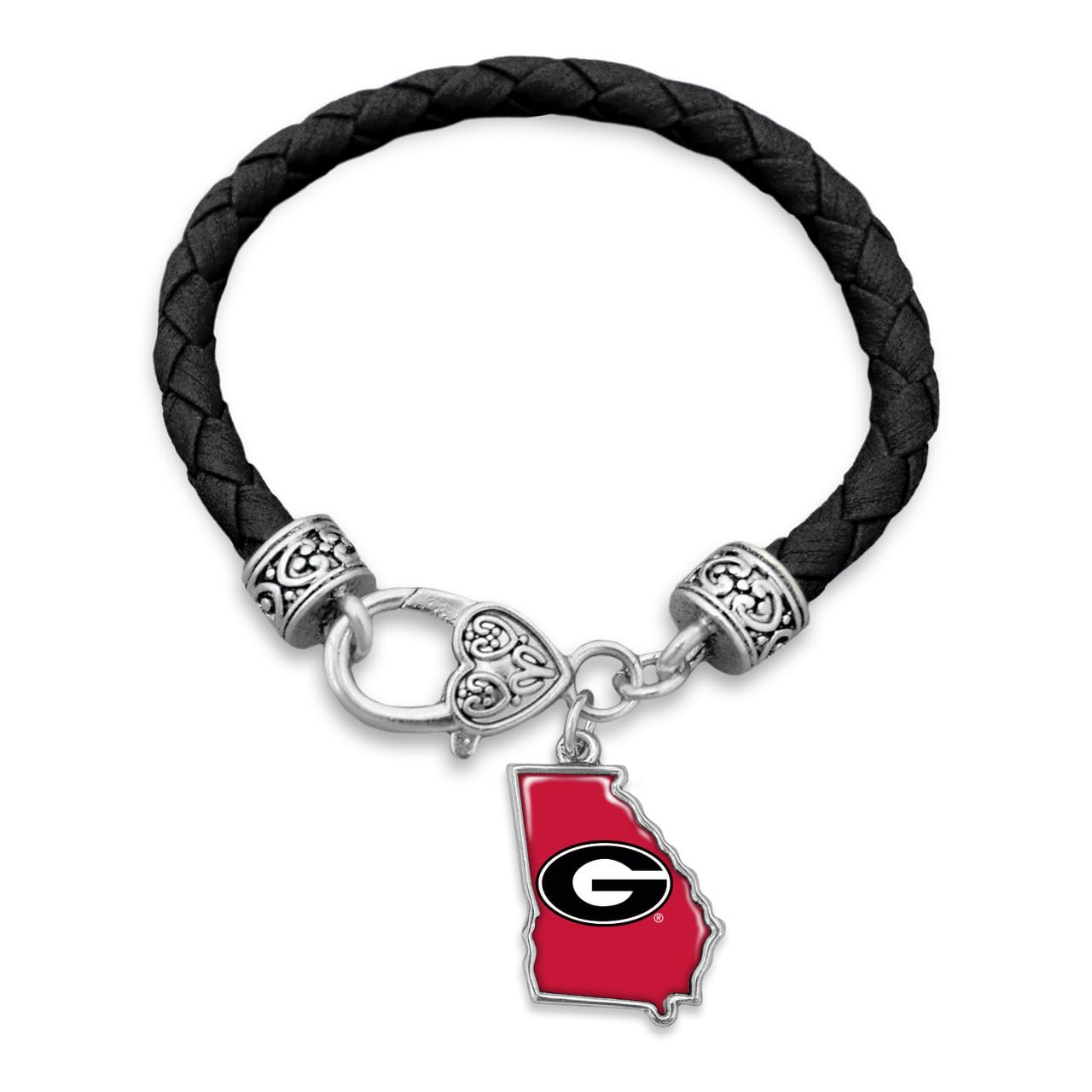 From the Heart Georgia Bulldogs State of Mine Black Leather Bracelet Jewelry Gift Licensed UGA, Silver