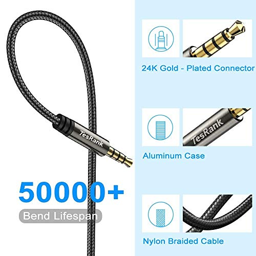 TesRank 3.5mm Audio Cable 4-Pole Nylon Aux Lead Braid Cord Support Microphone for Headphones/TV/Laptop/Smartphones/Tablets/Home Stereo/Car and More - Image 3