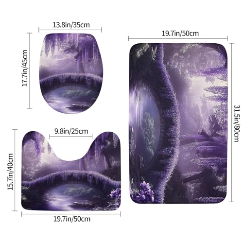 Juego de 3 alfombras de baño de microfibra morada con base antideslizante 3