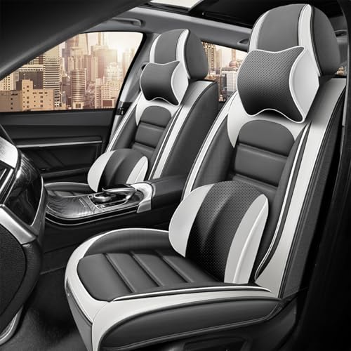 Image of Fit for Sedan SUV Pick-up Truck,Automotive,Ice Slik Nappa Leather Car Seat Covers,Waterproof Durability Washable Seat Covers,5 Seat Complete Set Luxury Car Seat Cover(Gray & White)