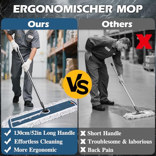Image of 42 inch Commercial Mop,MASTERTOP Heavy Duty Dust Floor Mop with 52 inch Long Handle,Large Industrial Wet Dry Mops,Sweeper Broom for Hardwood, Tile, Laminate,Garage,School,Mall - 1 Cotton & 1 Microfiber Pad
