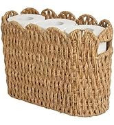 Toilet Paper Storage Basket (Holds 6 Rolls), Scalloped Edge Paper Rope Wicker Basket Organizer fo...