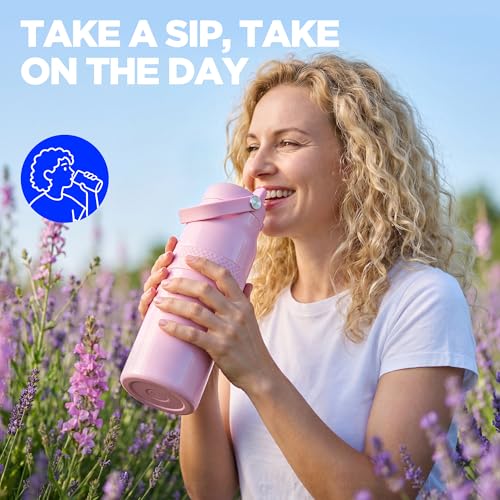 Image of 32 oz Insulated Water Bottle with Straw, Leakproof Stainless Steel Bottle with Handle, Non-Slip Silicone Sleeve, Internal Markings, Dishwasher Safe for Travel, Gym, Sports, Chartreuse