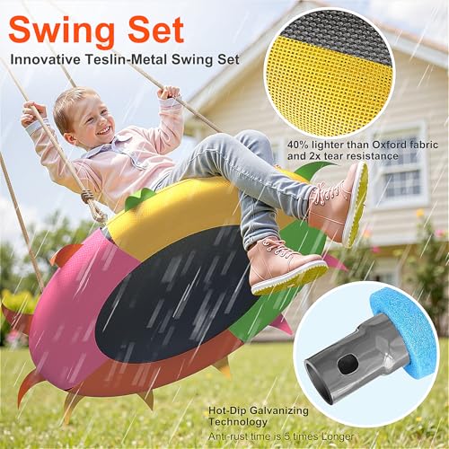 Image of Saucer Swing for Kids Outdoor - 400lb Heavy-Duty Tree Swing with Adjustable Straps & Ropes, Weather-Resistant Outdoor Seat (Child-Safe, Vibrant Colors)