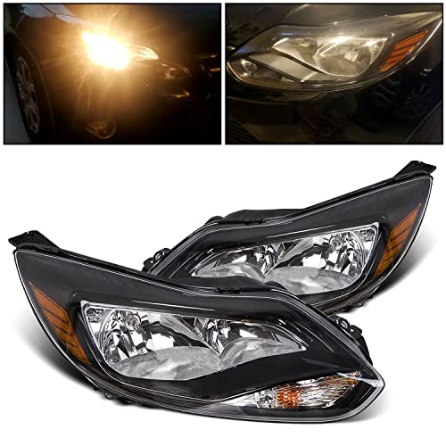 JMTAAT New Pair Left Right Housing Amber Corner Headlights Headlamp Black Compatible with 2012-2014 Ford Focus Driver Left+Passenger Right Replacement For FO2503299 FO2503298