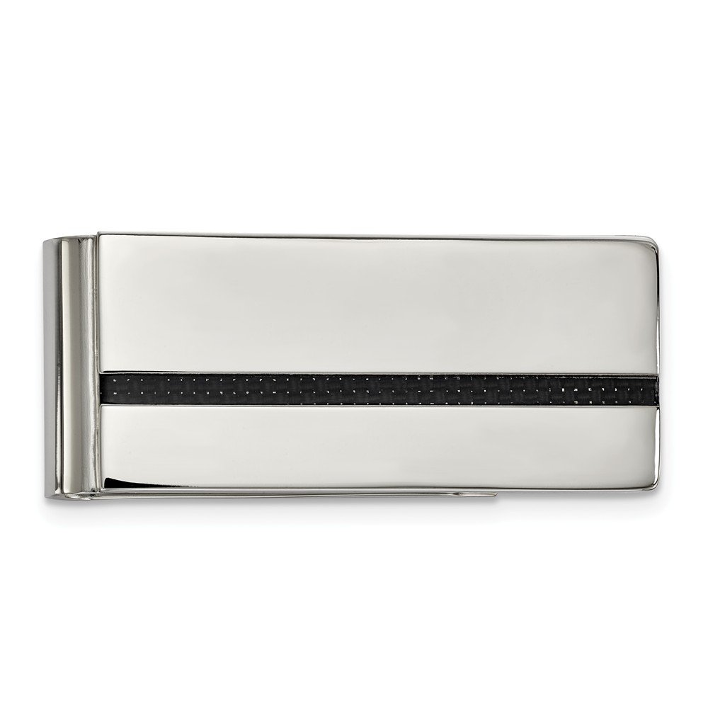 Stainless Steel Polished Black Carbon Fiber Inlay Money Clip (21.9mm x 52.3mm)-image-23