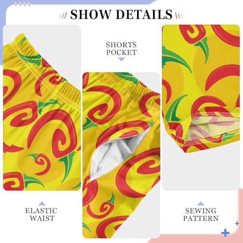 Chilli Peppers Print Boys Long Pants Soft Trousers Elastic Waist Kids Lounge Bottoms with Pockets S-XL4