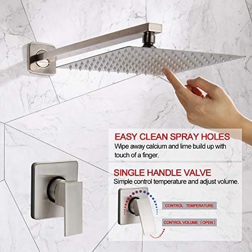 10 Inch Shower Only Faucet Set Brushed Nickel Bathroom Rainfall Shower System With Shower Head And Handle Set Wall Mounted Single Function Mixer Shower Trim Kit With Rough-In Valve #TOP3
