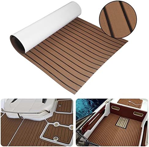 MIJOBS EVA Teak Decking for Boats, Boat Decking Sheet Anti-slip and High-temperature Resistant DIY Self-adhesive Teak Floor Mat for Yachts, RVs, Boats, Gardens, Brown