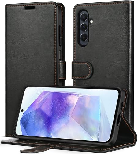 ivoler Billetera Funda para Samsung Galaxy A55 5G, [Bloqueo RFID] Funda Tapa Libro Teléfono Magnética de Cuero PU Antigolpes Carcasa Cartera Flip con Tarjetero y Función de Soporte, Negro