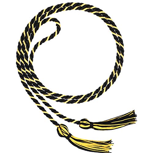 Image of TecUnite Graduation Cords Honor 2026 Polyester Yarn Decorative Garland Twist Ties with Tassels for Bachelor Gown Graduation(Black with Gold)